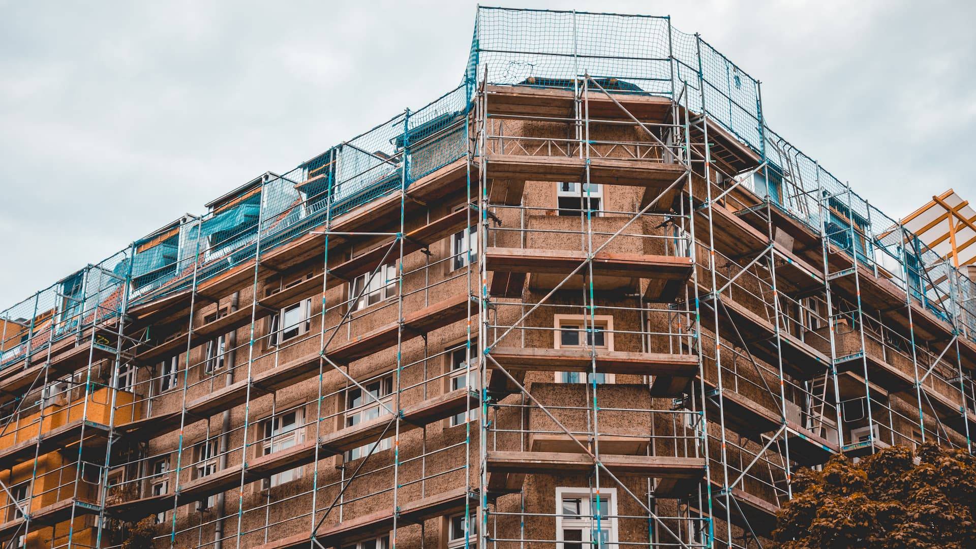 a building under construction with scaffolding