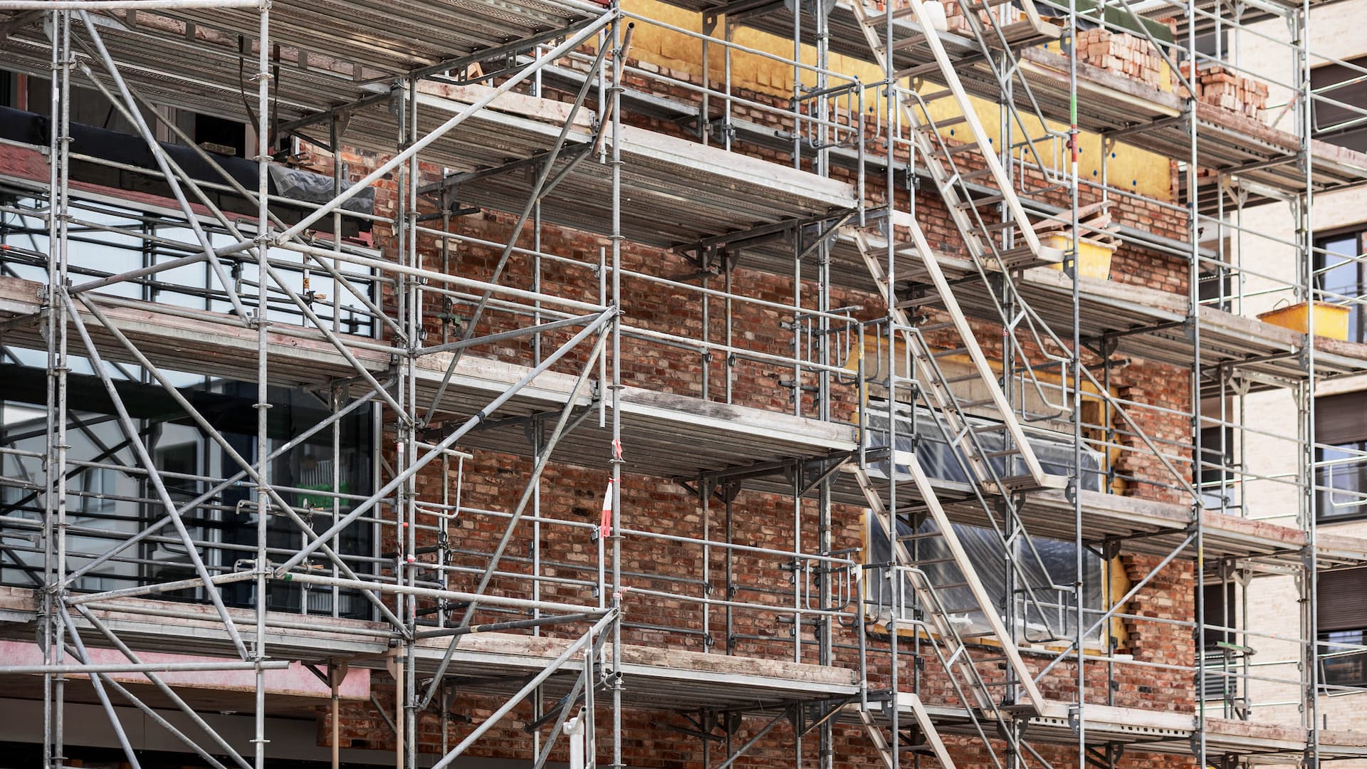 scaffolding on a brick building